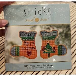 Mill Hill Cross Stitch Kit Sticks Merry Christmas Stockings Ornament ST14-1613